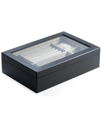Bey-berk Matte Wood Valet And Watch Box With Glass Top - Grey