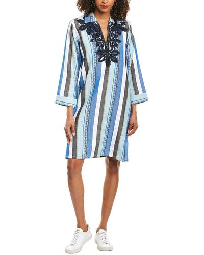 Tory Burch Embroidered Cotton Jacquard Dress - Blue