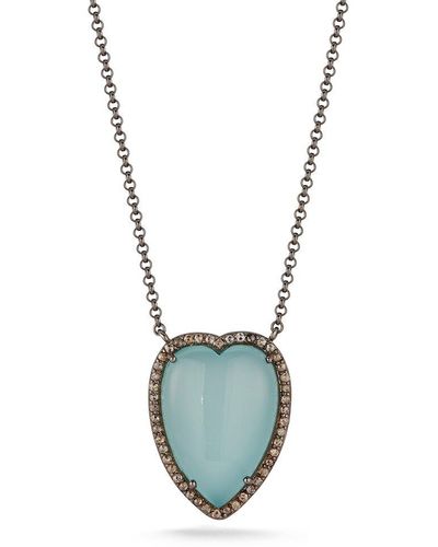 Banji Jewelry Silver 25.88 Ct. Tw. Diamond & Aqua Chalcedony Heart Necklace - White