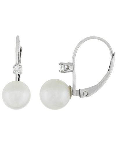 Splendid Silver Diamond 7-8mm Pearl Earrings - White