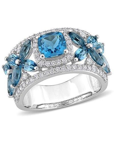 Rina Limor 14k 3.99 Ct. Tw. Diamond & Topaz Ring - Blue