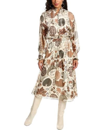 Lafayette 148 New York Ruffle Trim Silk-blend Midi Dress - Natural