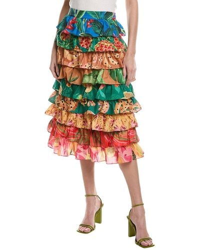 FARM Rio Mixed Prints Multi Layered Midi Skirt
