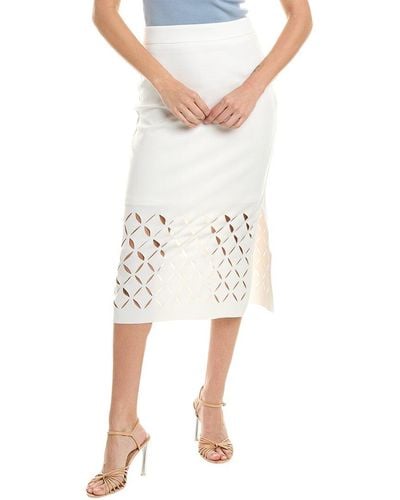 Gracia Criss-cross Punched Patterned Pencil Skirt - White