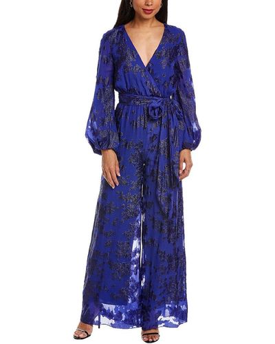 ML Monique Lhuillier Metallic Silk-blend Jumpsuit - Blue