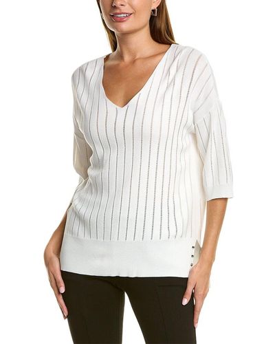 Joseph Ribkoff Drop-stitch Stripe Sweater - White
