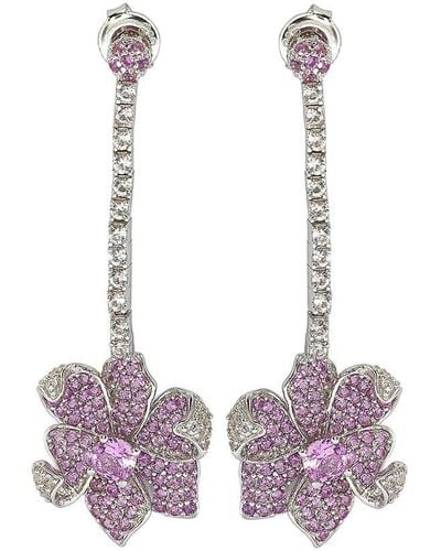 Suzy Levian Silver 0.02 Ct. Tw. Diamond & Sapphire Earrings - Purple