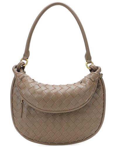 Tiffany & Fred Paris Woven Leather Shoulder Bag - Gray