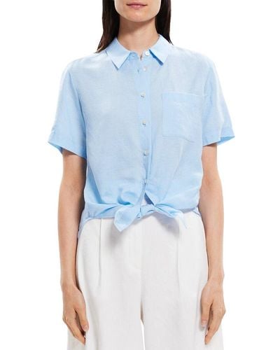 Theory Hekanina Linen-blend Shirt - Blue