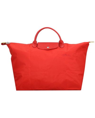 Longchamp Le Pliage Green Small Top Handle Canvas & Leather Travel Bag - Red