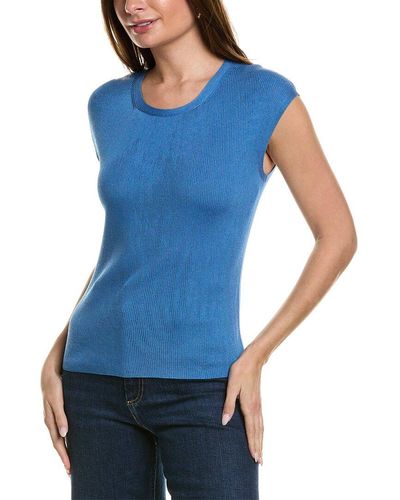 Lafayette 148 New York Ribbed Silk-blend Pullover - Blue