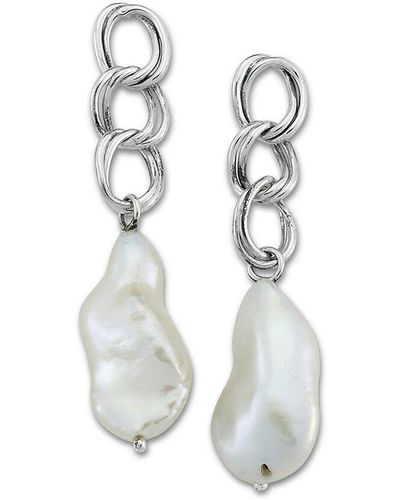 Samuel B. Silver Pearl Chain Link Earrings - White