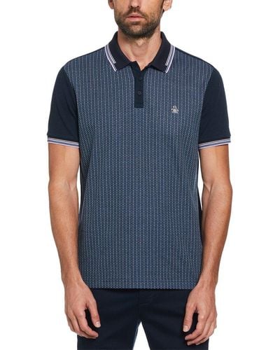 Original Penguin Jacquard Front Basketweave Print Polo Shirt - Blue