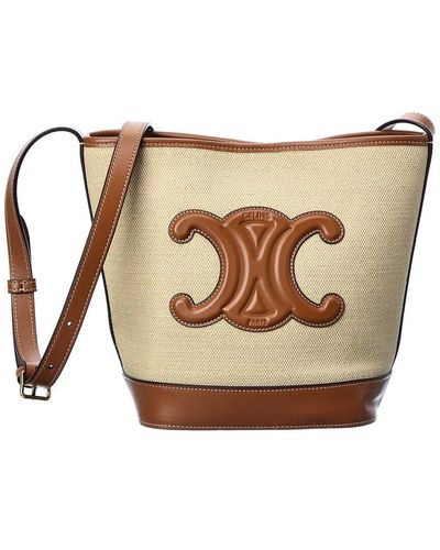 Celine Cuir Triomphe Small Canvas & Leather Bucket Bag - Brown
