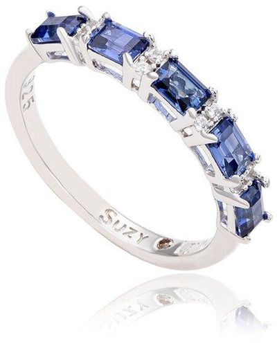 Suzy Levian Silver 0.02 Ct. Tw. Diamond & Gemstone Ring - Blue