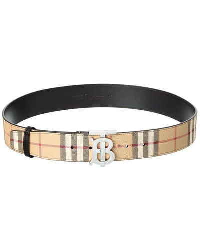 Burberry Tb Buckle Leather Check Belt - Black