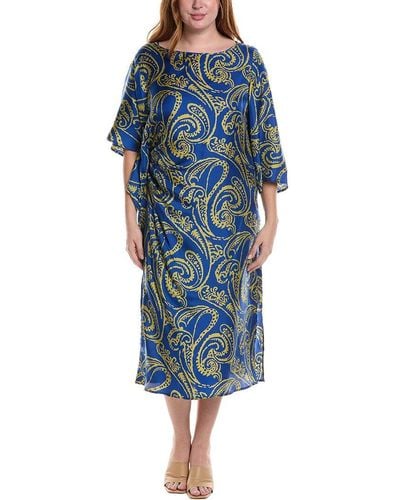 Marina Rinaldi Plus Deciso Silk Midi Dress - Blue