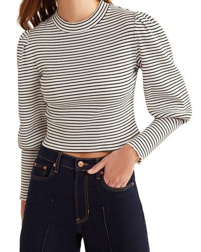 Boden Sleeve Detail Ribbed Top - Gray