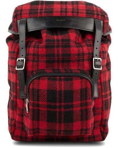 Saint Laurent Flannel Backpack (Authentic Pre-Owned) - Red