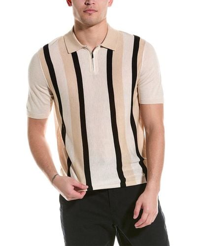 Tahari Vertical Stripe Cashmere-blend Polo Shirt - Natural