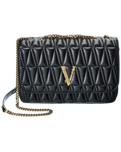 Versace Virtus Quilted Leather Shoulder Bag - Black