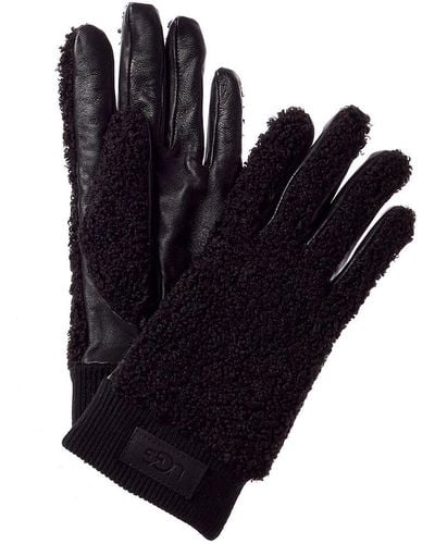 UGG Knit Cuff Sherpa & Leather Gloves - Blue