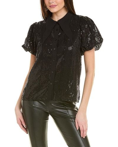 Gracia Shiny Mesh Shirt - Black