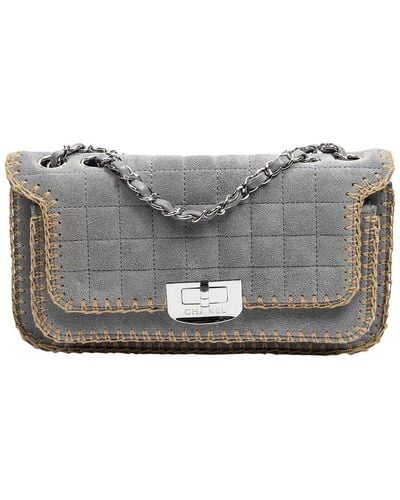 Chanel Limited Edition Light Quilted Suede Wild Stitch Shoulder Bag (Authentic Pre-Owned) - Grey