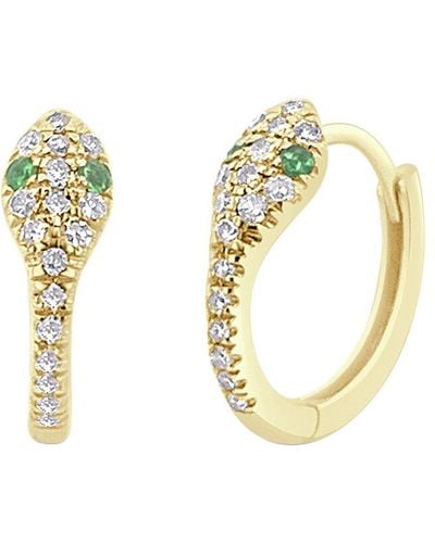 Sabrina Designs 14k 0.14 Ct. Tw. Diamond & Emerald Snake Huggie Earrings - Metallic