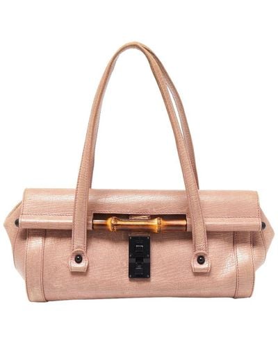 Gucci Bamboo & Leather Bamboo Bullet Satchel (Authentic Pre-Owned) - Pink