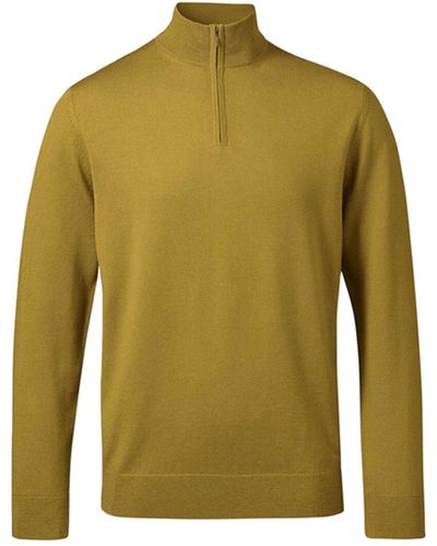 Charles Tyrwhitt Chartreuse Pure Merino Wool Zip Neck Sweater - Green