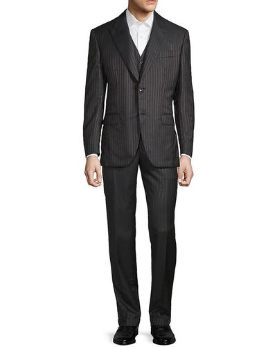 Brioni Metallic Pinstripe 3-piece Suit - Black