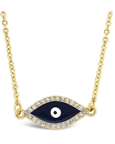 Sterling Forever 14k Plated Cz Evil Eye Necklace - Blue