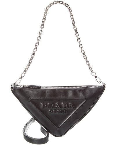 Prada Triangle Leather Mini Bag - Grey