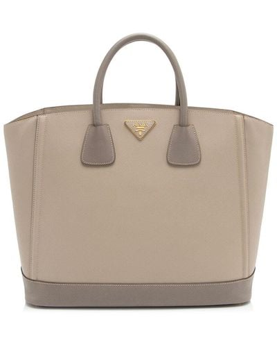 Prada Leather Lux Open Shopping Tote (Authentic Pre-Owned) - Natural