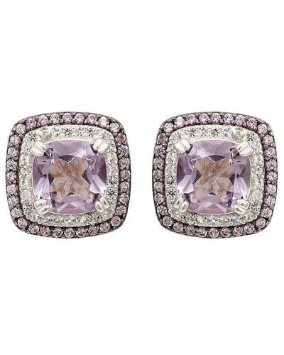 Suzy Levian Silver 0.02 Ct. Tw. Diamond & Gemstone Double Halo Studs - Multicolour