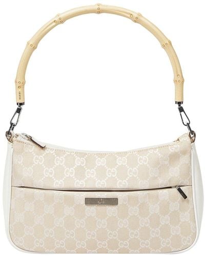 Gucci Gg Canvas & Leather Gg Bamboo Shoulder Bag (Authentic Pre- Owned) - Natural