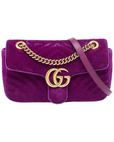 Gucci Velvet Small Marmont Shoulder Bag (Authentic Pre-Owned) - Purple