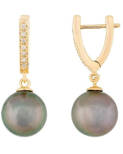 Masako Pearls Splendid Pearls 14k 0.10 Ct. Tw. Diamond & 10-11mm Tahitian Pearl Earrings - Metallic
