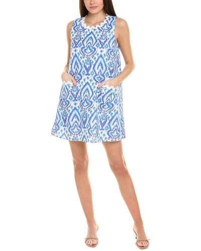 Sail To Sable Linen-blend Swing Mini Dress - Blue