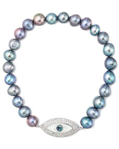 Eye Candy LA Luxe 2mm Pearl Cz Elena Stretch Bracelet - Blue