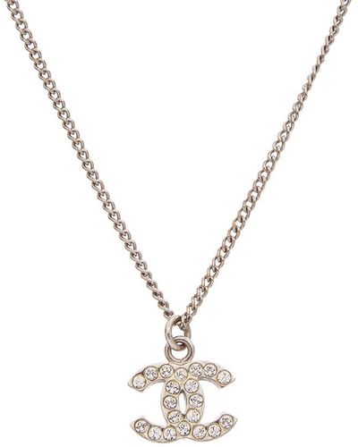 Chanel Silver-tone & Crystal Cc Necklace - Metallic