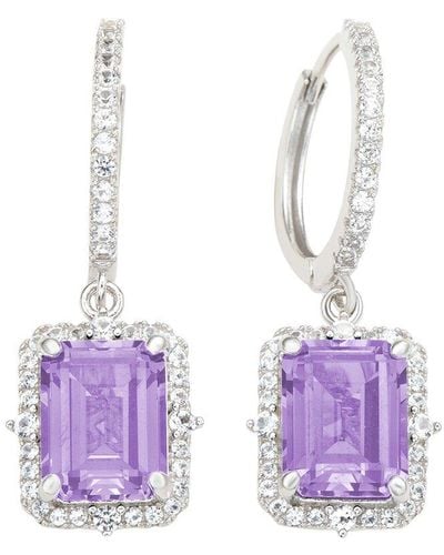 Suzy Levian 0.02 Ct. Tw. Diamond & Gemstone Halo Dangling Earring - Purple
