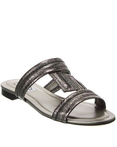 Tod's Double T Strap Leather Sandal - Gray