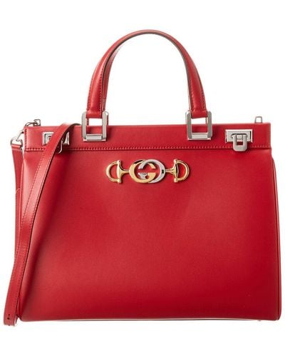 Gucci Zumi Medium Leather Top Handle Tote - Red