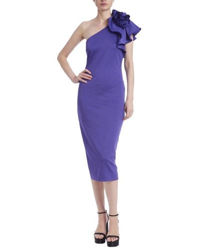 Badgley Mischka One Shoulder Rosette Midi Dress - Purple