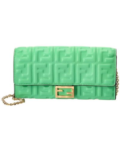 Fendi Baguette Leather Wallet On Chain - Green
