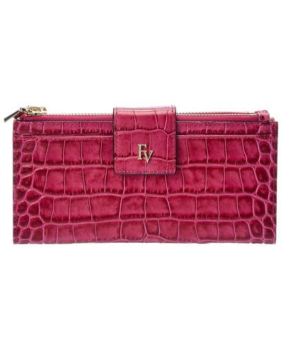Frances Valentine Double Slim Croc-embossed Leather Wallet - Pink