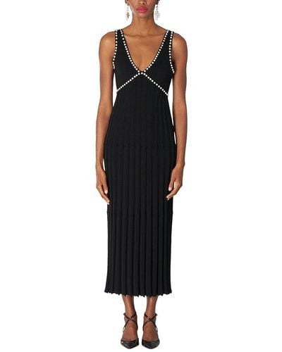 Carolina Herrera V-neck Pleated Knit Wool-blend Midi Dress - Black