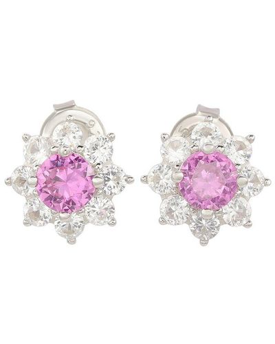 Suzy Levian Silver 0.02 Ct. Tw. Diamond & Sapphire Studs - Pink